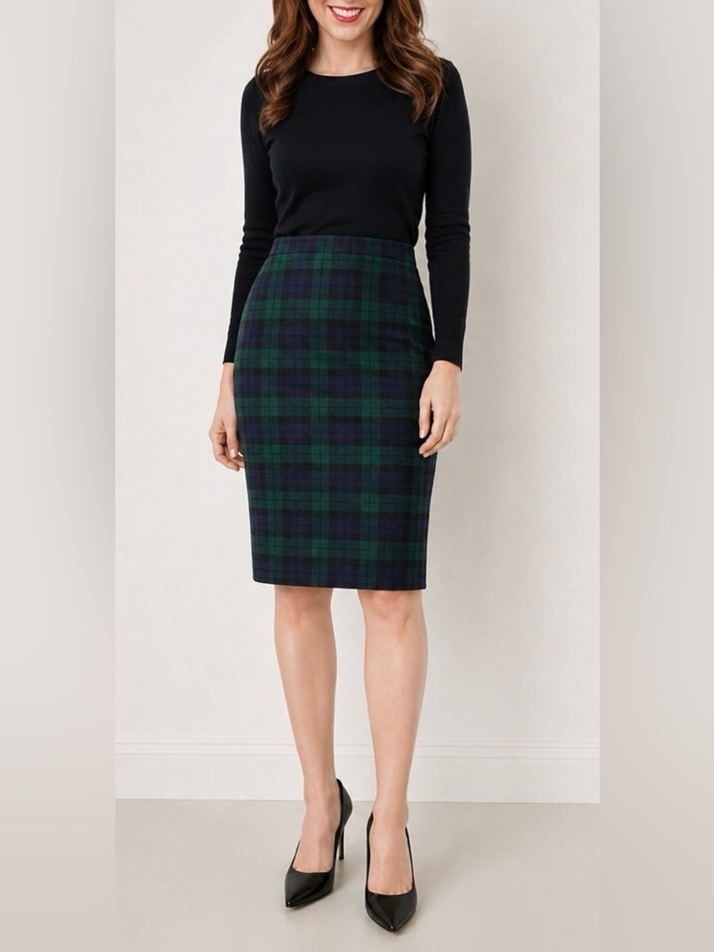 NWT J. Crew Blackwatch plaid wool Pencil Skirt, 0, MSRP $160